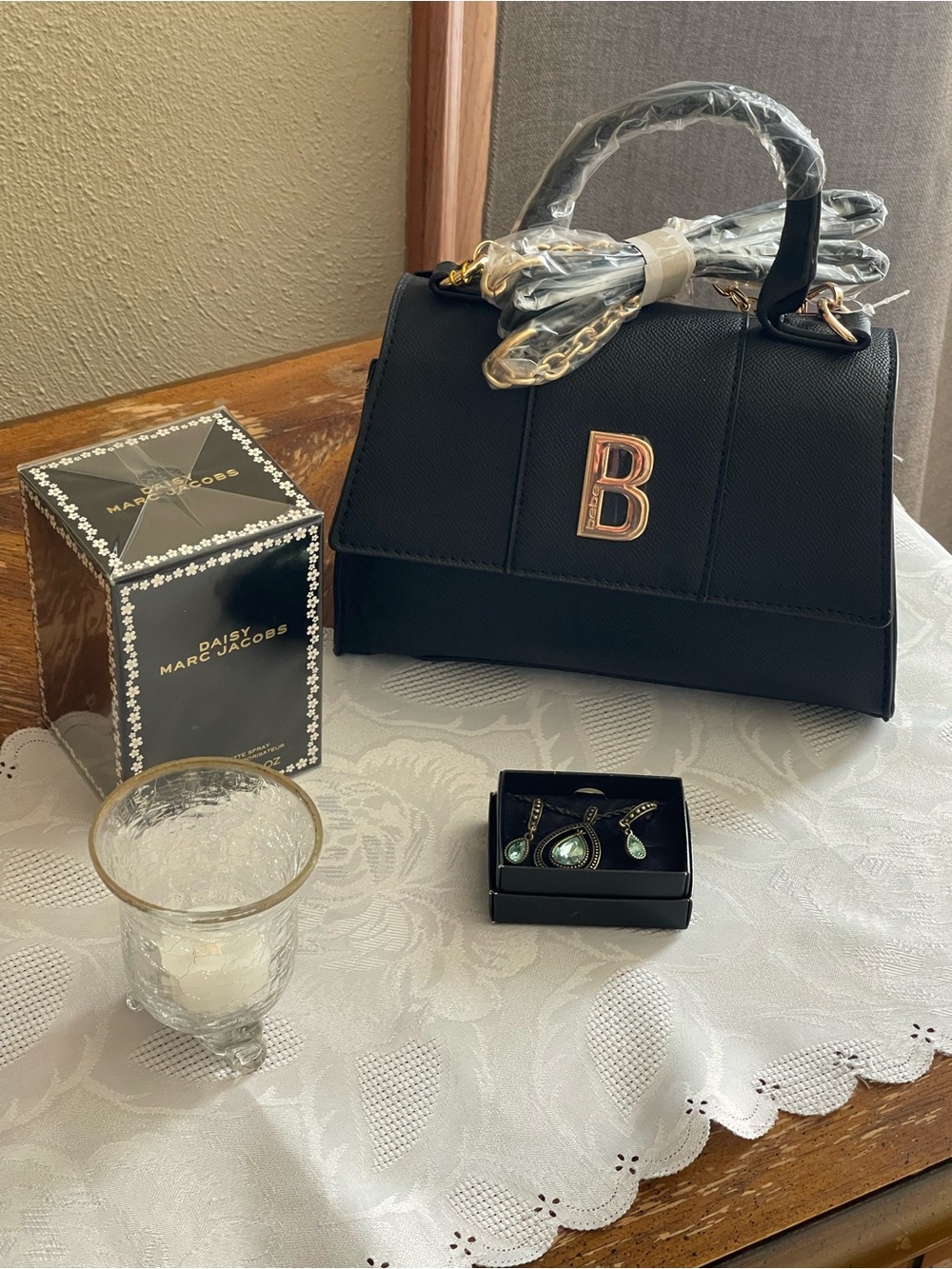 Black Bebe Top-Handle Satchel with Gold 'B' Accent